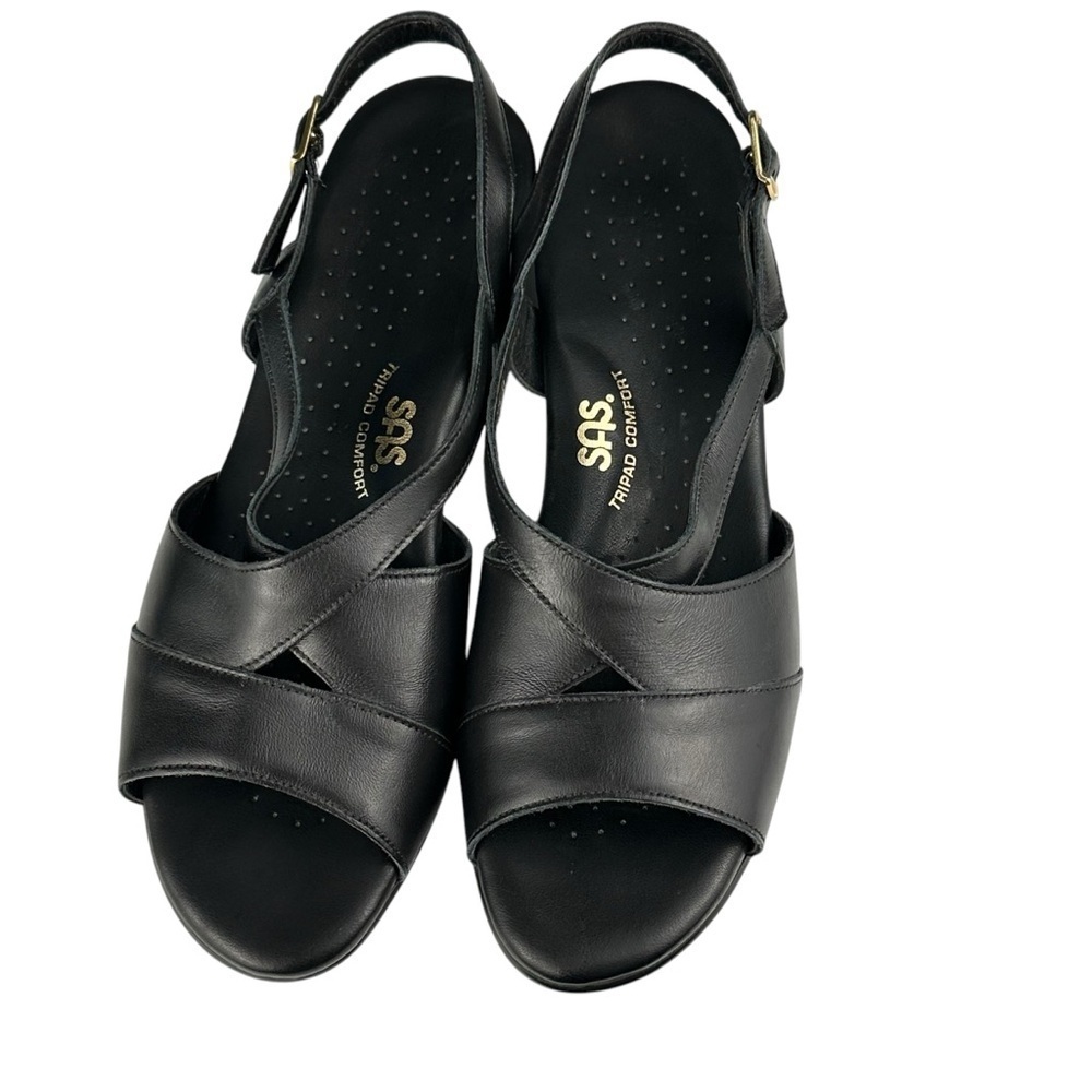SAS Caress Women’s Sandals Cross Strap Wedge  Black Size 9.5N Comfort Shoe